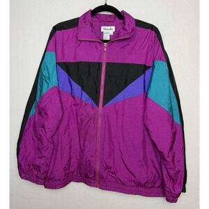 Vintage Slade Windbreaker Jacket Color Block Purple Black Blue Size Large